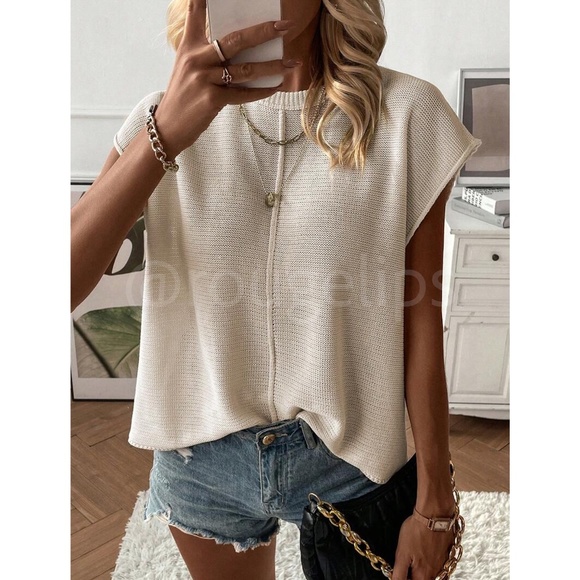 Knit Sweater Top Round Neck Sleeveless Muscle Tee Shirt - Picture 5 of 9
